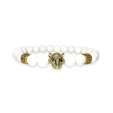 White Quartz Bracelet, Gold Leopard with Clear Zirconia