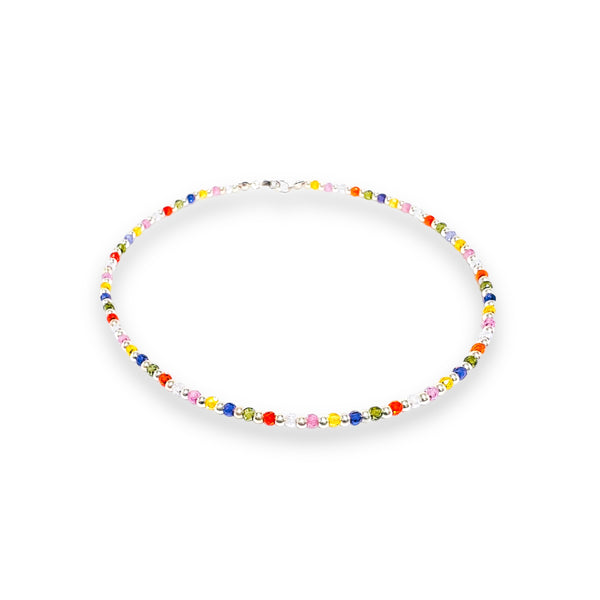 925 Silver 3mm Ball with Colorful Crystal's Ball Necklace