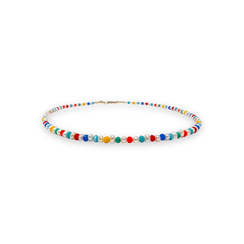 4mm Mother Pearl with Colorful Crystal’s Necklace