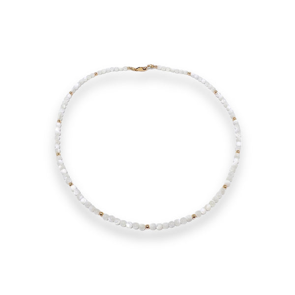 3mm Mother Pearl with 18k Gold Filled 3mm Ball Necklace