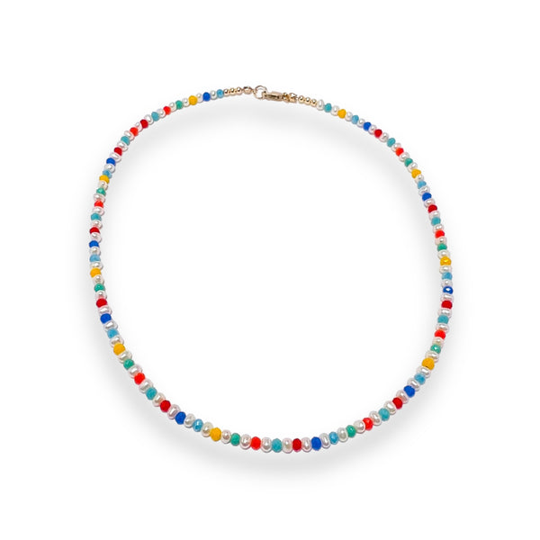 4mm Mother Pearl with Colorful Crystal’s Necklace