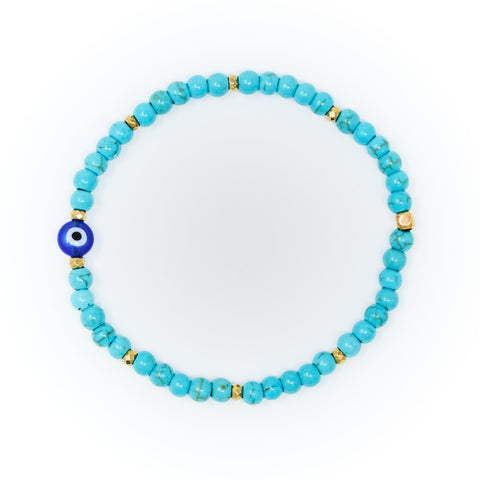Turquoise Matte with Gold Bracelet, Blue Evil Eye Charm