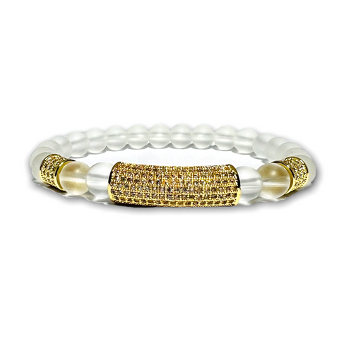 Clear Quartz Stone Bracelet, Gold Design with Clear Zirconia
