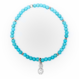 Turquoise Matte with Silver Bracelet, Silver Pineapple Charm with Clear Zirconia