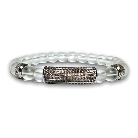 Clear Quartz Stone Bracelet, Silver Design with Clear Zirconia