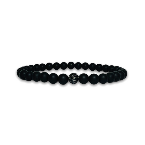 Black Matte Onyx Stone Bracelet Plain, Black Zirconia Ball