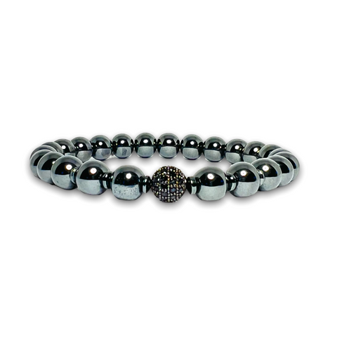 Hematite Stone Bracelet with Black Zirconia Ball