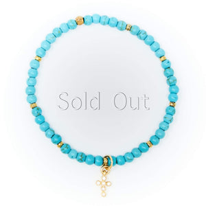 Turquoise Matte with Gold Bracelet, Gold Cross Charm with Clear Zirconia