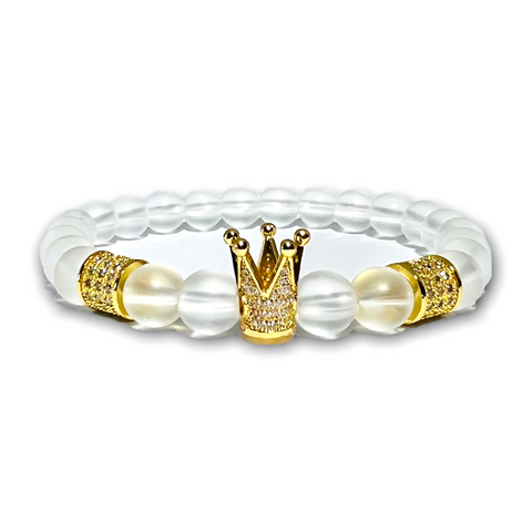 Clear Quartz Bracelet, Gold Crown with Clear Zirconia