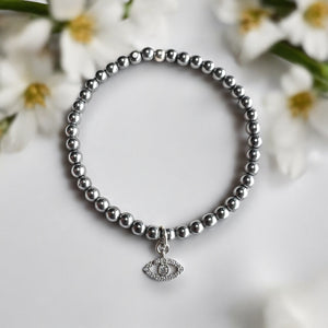 Cubic Zirconias Evil Eye Charm 4mm Hematite Stones Bracelet