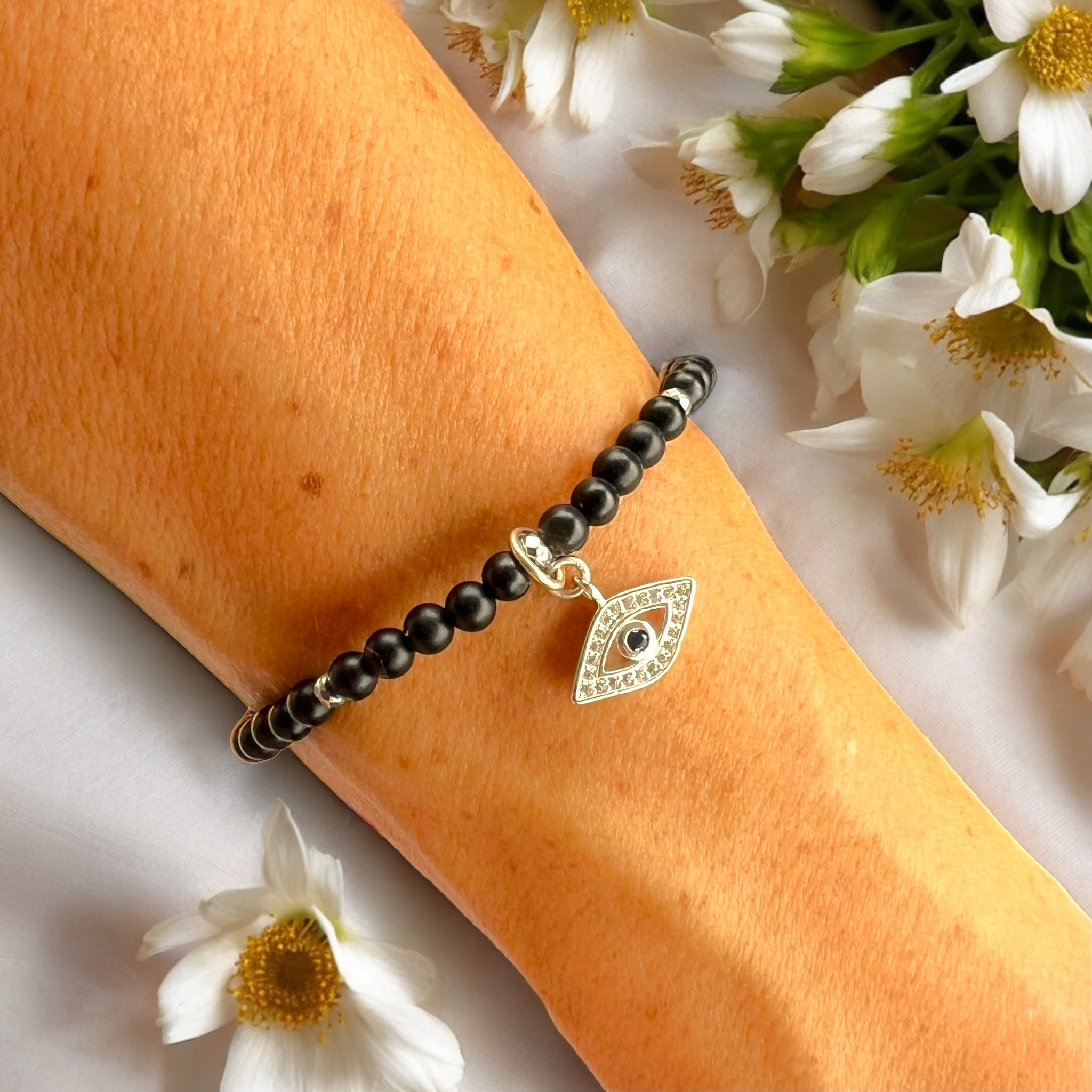 The Evil Eye Charm 4mm Onyx Matte Stone Bracelet