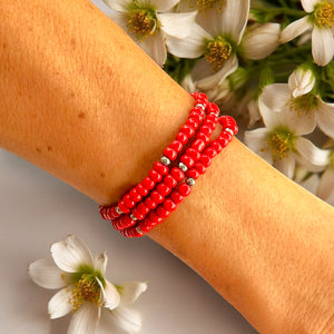 Stack of Three 4mm Red Glass Beads Bracelet