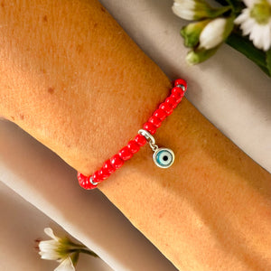 Drop Evil Eye Charm 4mm Red Glass Beads Bracelet