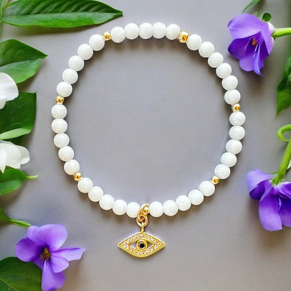 The Evil Eye White Quartz 4mm Stone Bracelet