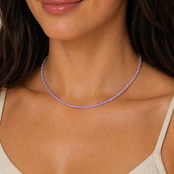 Dainty Purple Cubic Zirconias with 18k Gold Beads Necklace