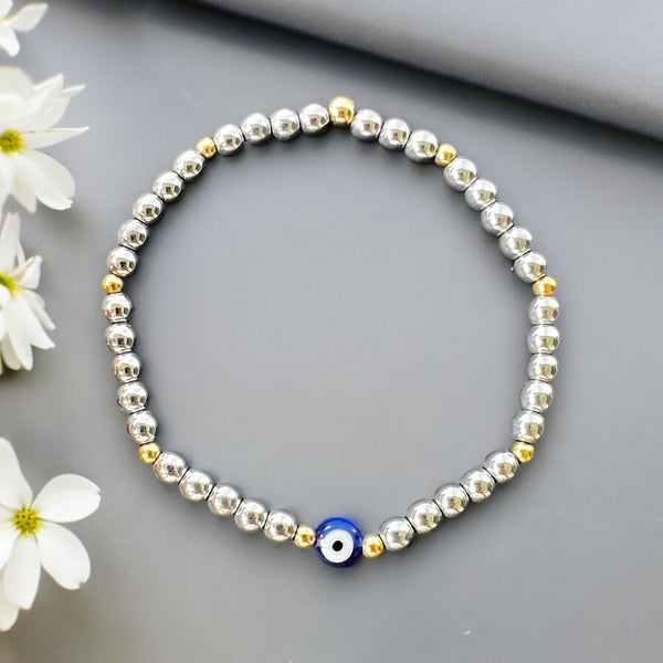 Blue Evil Eye Charm 4mm Hematite Stones Bracelet