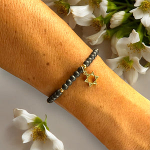 Star of David 4mm Hematite Matte Stone Bracelet