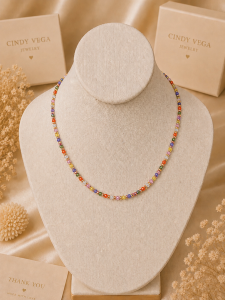 Multicolor Cubic Zirconias with 18k Gold Beads Necklace