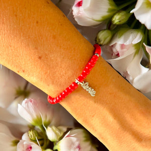 Love Charm 4mm Red Glass Beads Bracelet