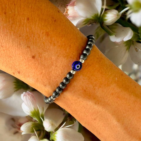 Evil Eye 4mm Hematite Matte Stone Bracelet