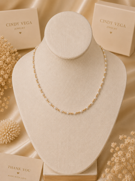 Mother Pearl 18k Gold Filled 3mm Ball Necklace