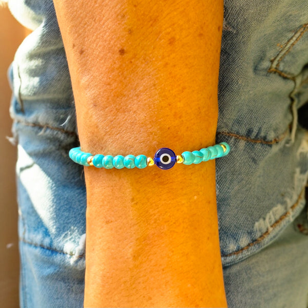 Classic Blue Evil Eye Charm Turquoise 4mm Stone Bracelet