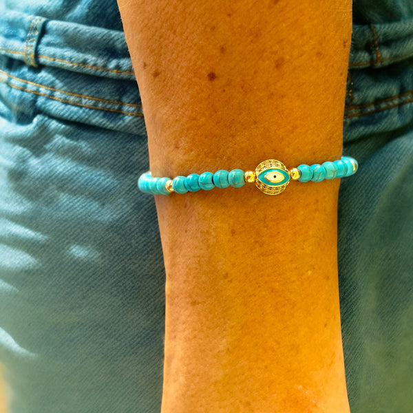 Round Evil Eye Turquoise 4mm Stone Bracelet