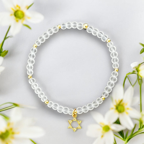 Star of David Charm Clear Quartz 4mm Stone Bracelet