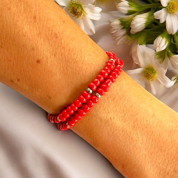 Stack of Two 4mm Red Glass Beads Bracelet