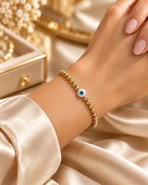 18k Gold Evil Eye 3mm Bracelet