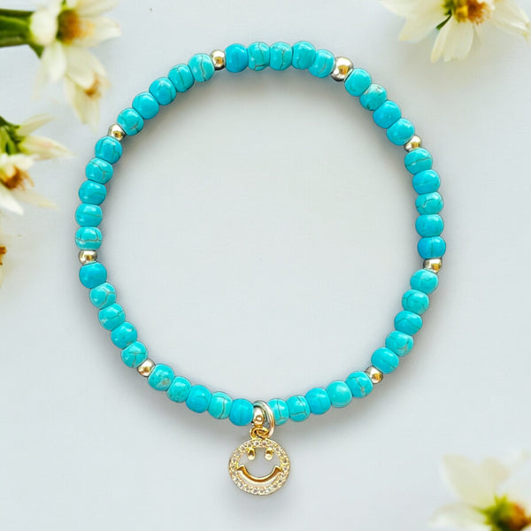 Smiley Turquoise 4mm Stone Bracelet