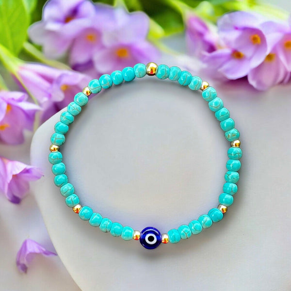 Classic Blue Evil Eye Charm Turquoise 4mm Stone Bracelet