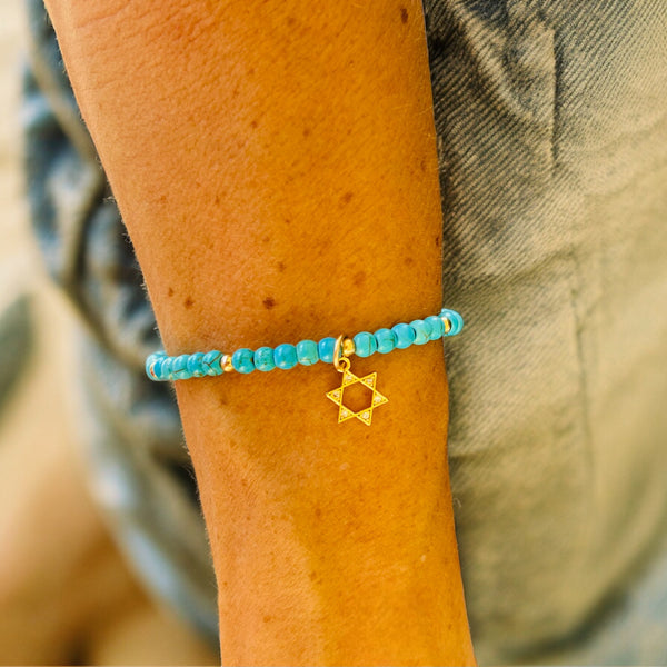 Star of David Turquoise 4mm Stone Bracelet