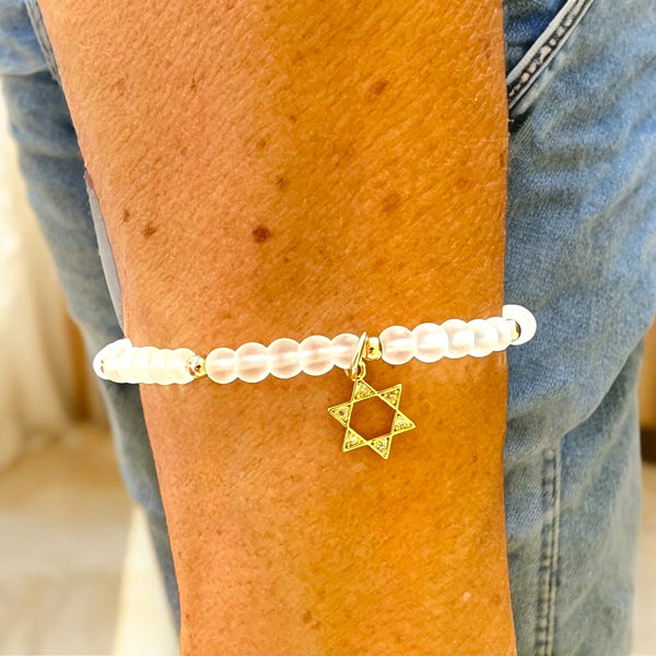 Star of David Charm Clear Quartz 4mm Stone Bracelet