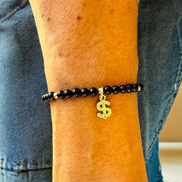 Cash Charm 4mm Onyx Stone Bracelet