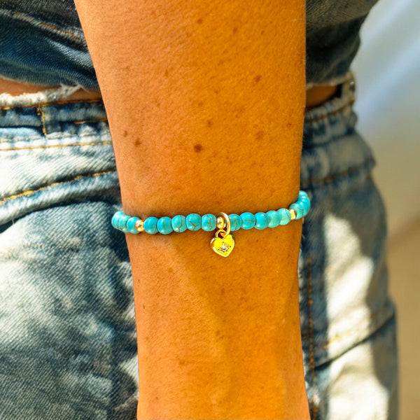 Heart Turquoise 4mm Stone Bracelet