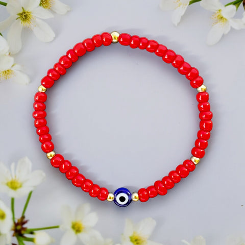 Classic Blue Evil Eye Charm 4mm Red Glass Beads Bracelet