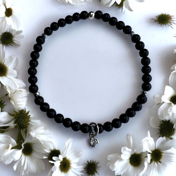 Dainty Cubic Zirconia Charm 4mm Onyx Matte Stone Bracelet