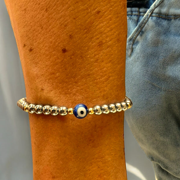 Blue Evil Eye Charm 4mm Hematite Stones Bracelet