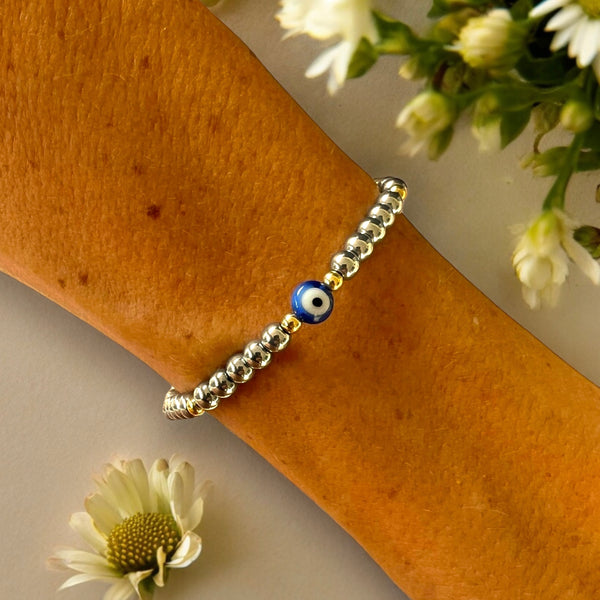 Blue Evil Eye Charm 4mm Hematite Stones Bracelet