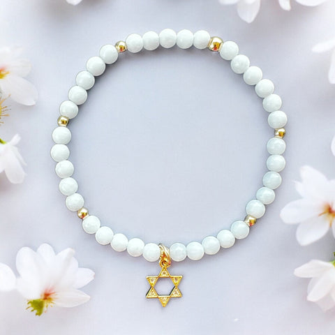 Star of David White Quartz 4mm Stone Bracelet