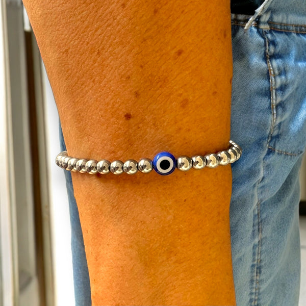 Blue Evil Eye Charm 4mm Hematite Stones Bracelet