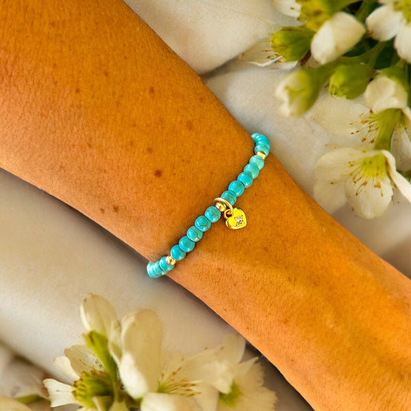 Heart Turquoise 4mm Stone Bracelet