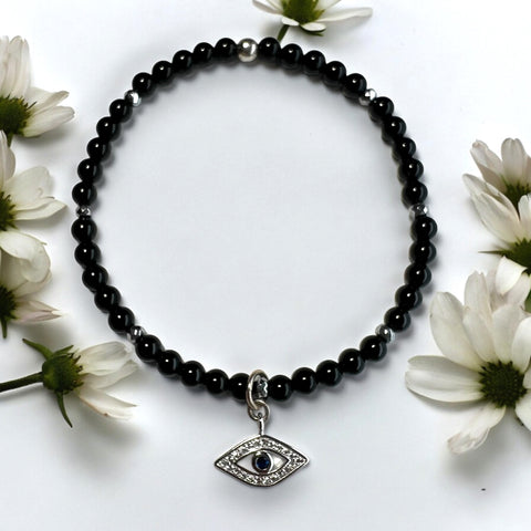 The Evil Eye Charm 4mm Onyx Polished Stones Bracelet