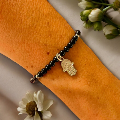 Hamsa Charm 4mm Onyx Polished Bracelet