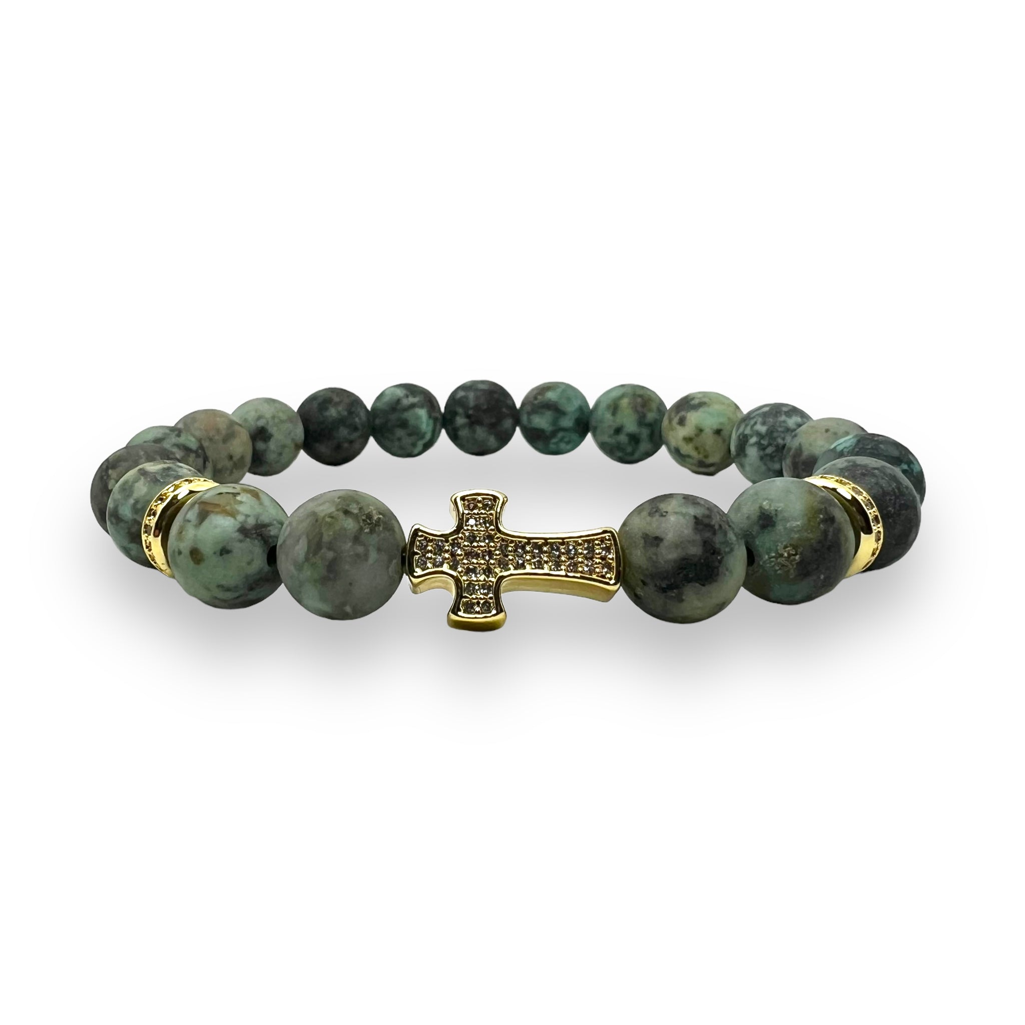 African Turquoise 8mm Stone with Cross Bracelet