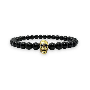 Onyx Polished 8mm Stone with Skull Bracelet