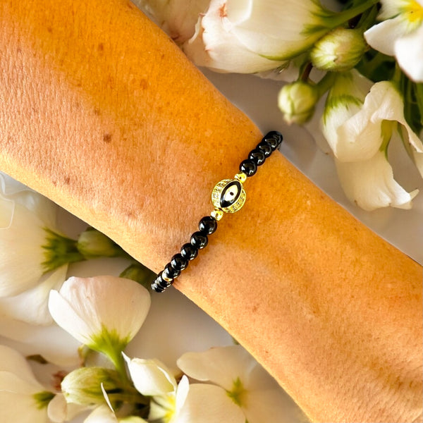 Round Evil Eye Charm 4mm Onyx Stone Bracelet