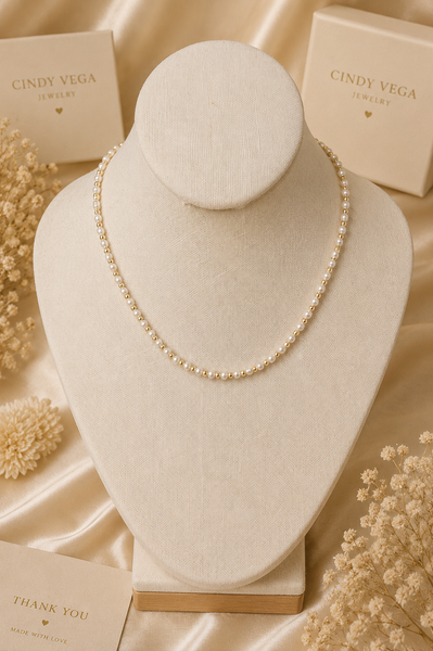 Mother Pearl with 18k Gold Filled 3mm Ball Necklace