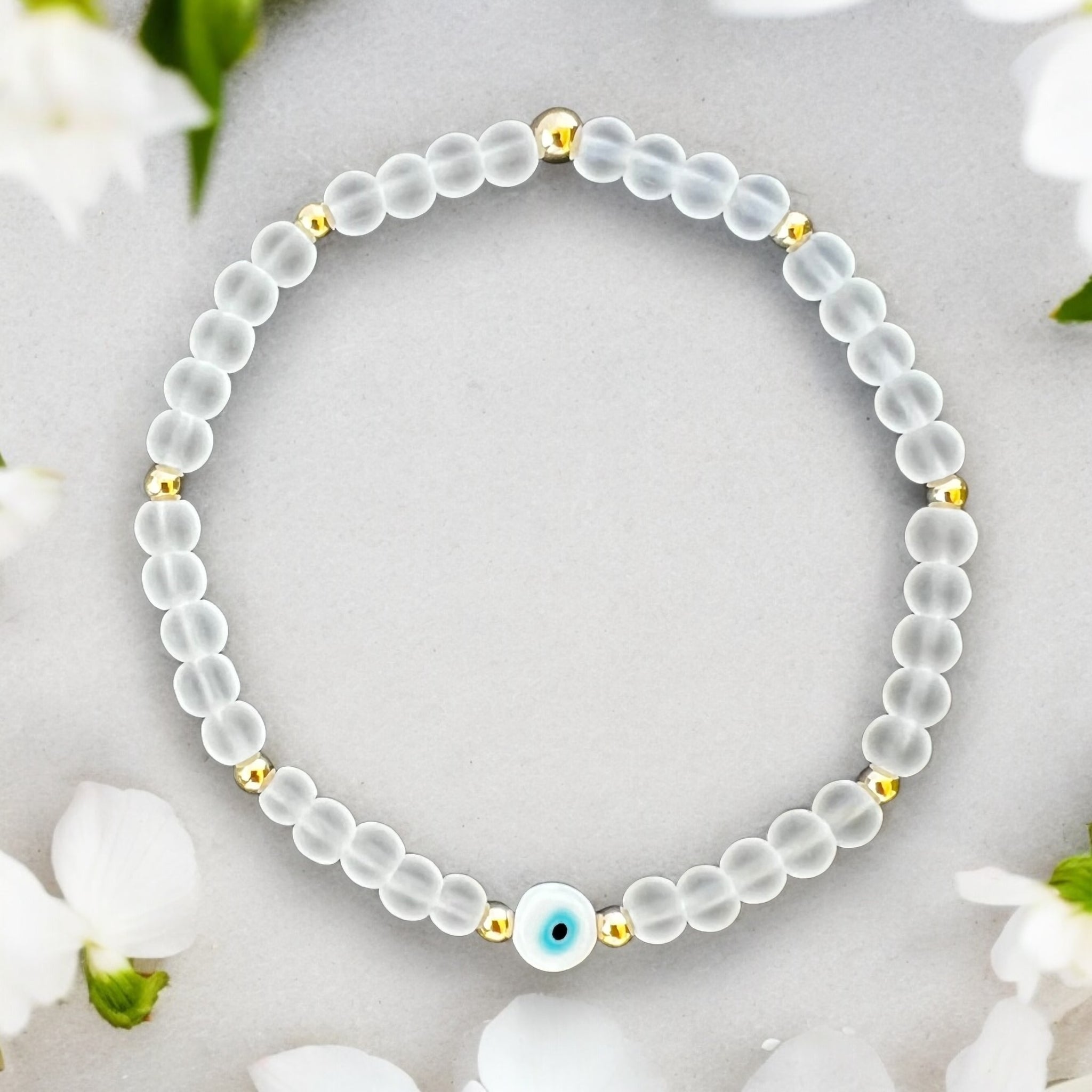 Classic Evil Eye Charm Clear Quartz 4mm Stone Bracelet